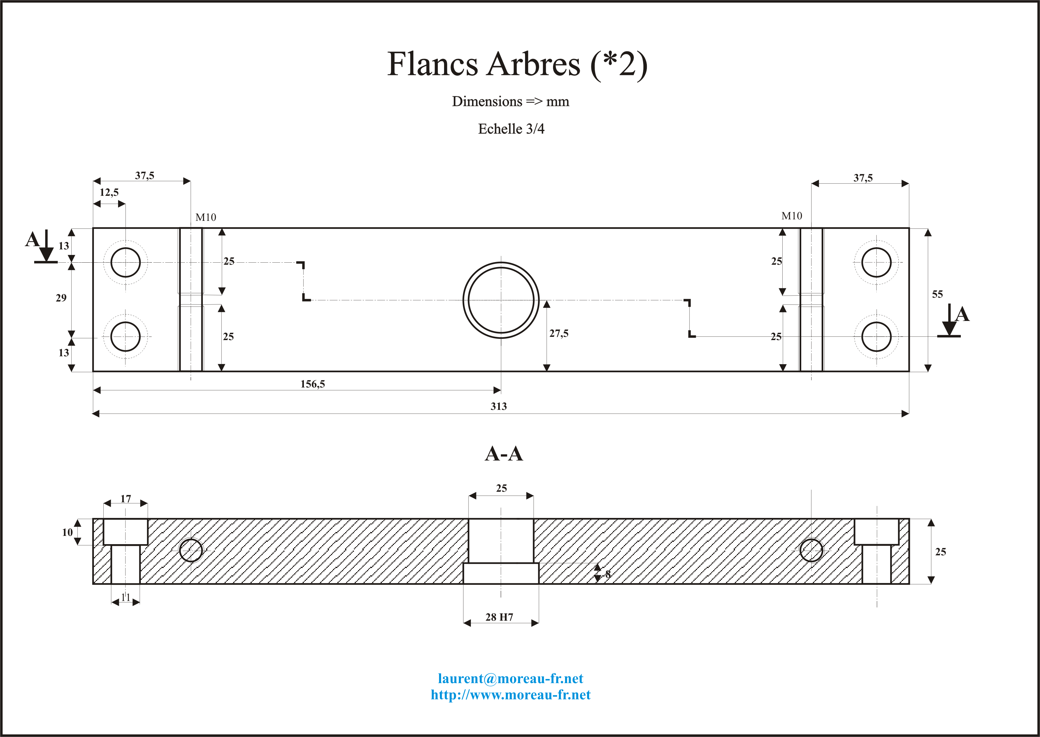 Dessin des flancs supportant l'arbre