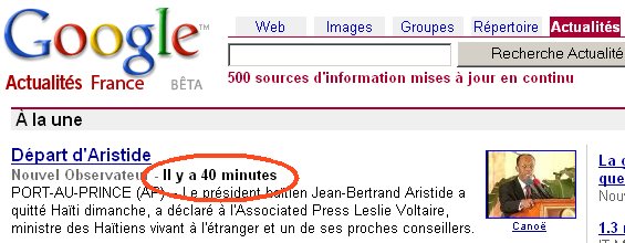 Actualit&eacute; en temps r&eacute;el avec Google