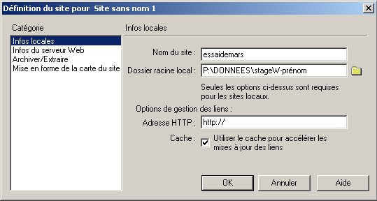Dossier racine du site